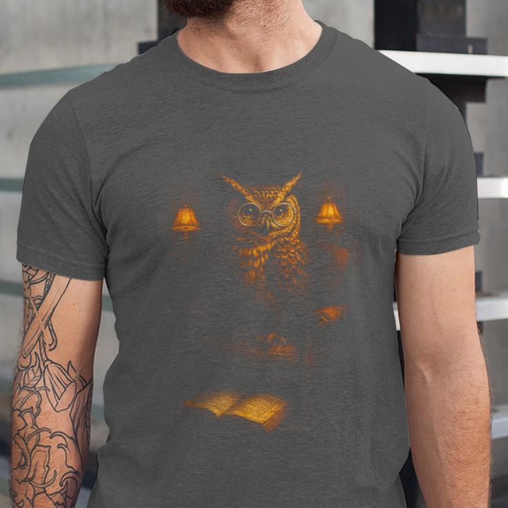 Owl Library Books Wisdom Reading Vintage Scholar Unisex Jersey T-Shirt