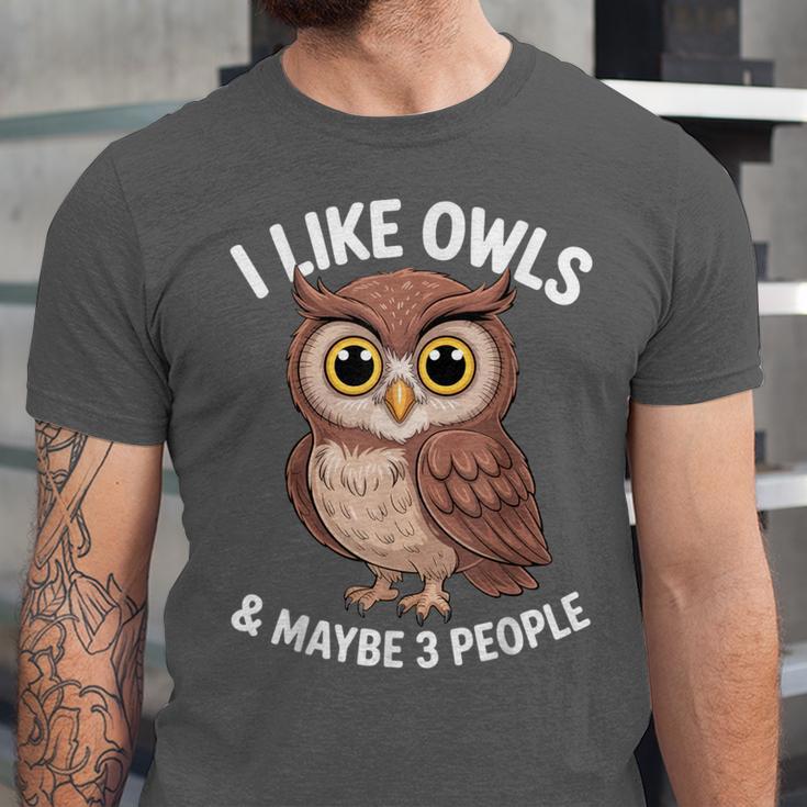 I Like Owls And Maybe 3 People Introvert Humor Casual Unisex Jersey T-Shirt