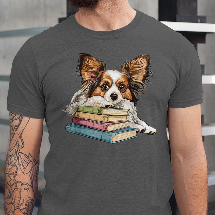 Papillon Books Reading Dog Breed Graphic For Men Women Kids Unisex Jersey T-Shirt