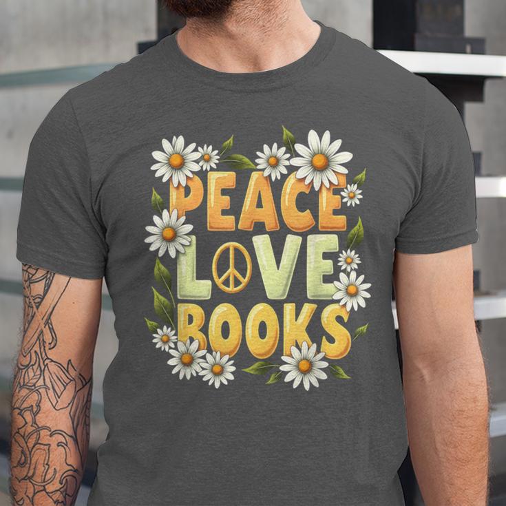 Peace Love Books Librarian Teacher Life Book Library Unisex Jersey T-Shirt