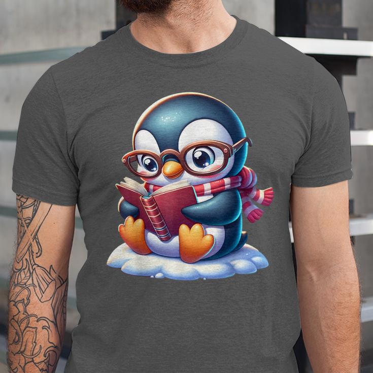 Penguin Reading a Book Animal Unisex Jersey T-Shirt