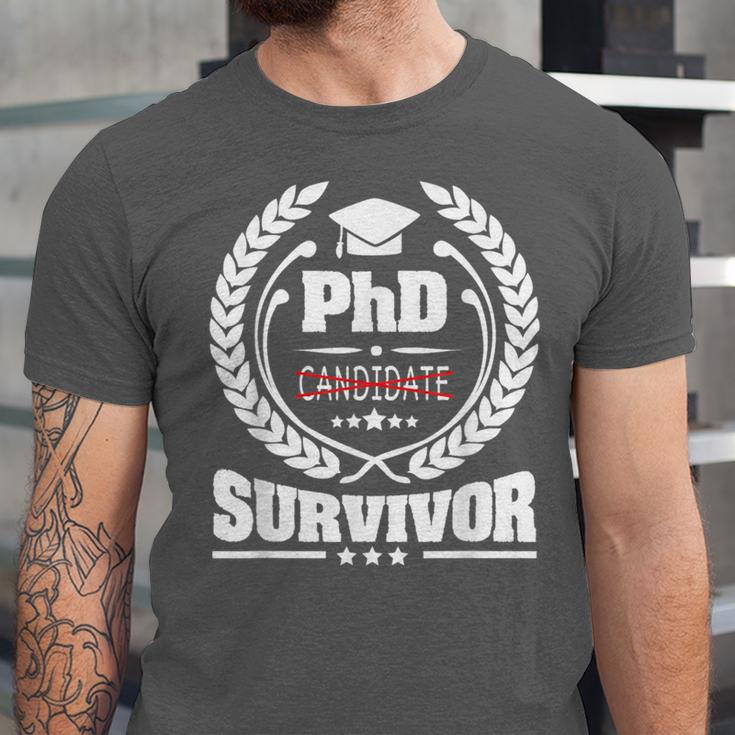 PhD Survivor Doctorate Graduate Shirt Graduation Unisex Jersey T-Shirt