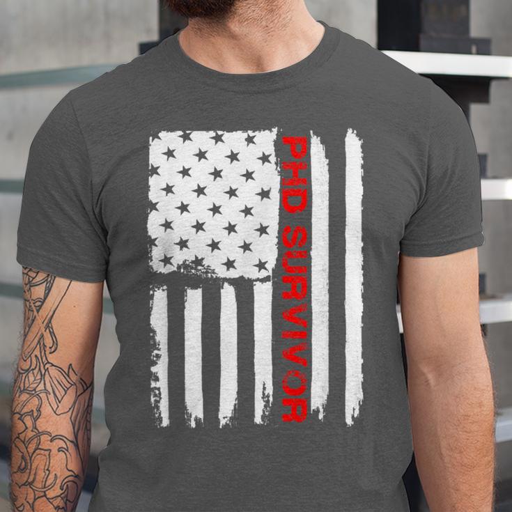 PhD Survivor Graduation American Flag Shirt Degree Tee Women Kids Men Unisex Jersey T-Shirt