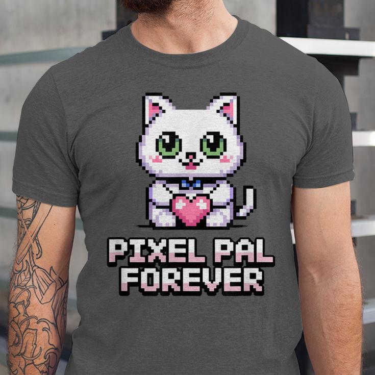 Pixel Art Pet Cat Y2K Retro Vintage Digital Nostalgia Tech Unisex Jersey T-Shirt