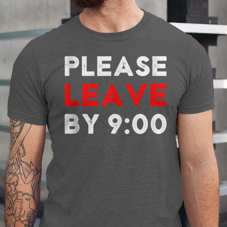 Please Leave By 9 Introvert Party Anti-Social Birthday Unisex Jersey T-Shirt