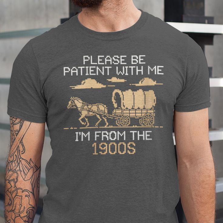 Please Be Patient I'm From The 1900s Retro Pixel Horse Wagon Unisex Jersey T-Shirt