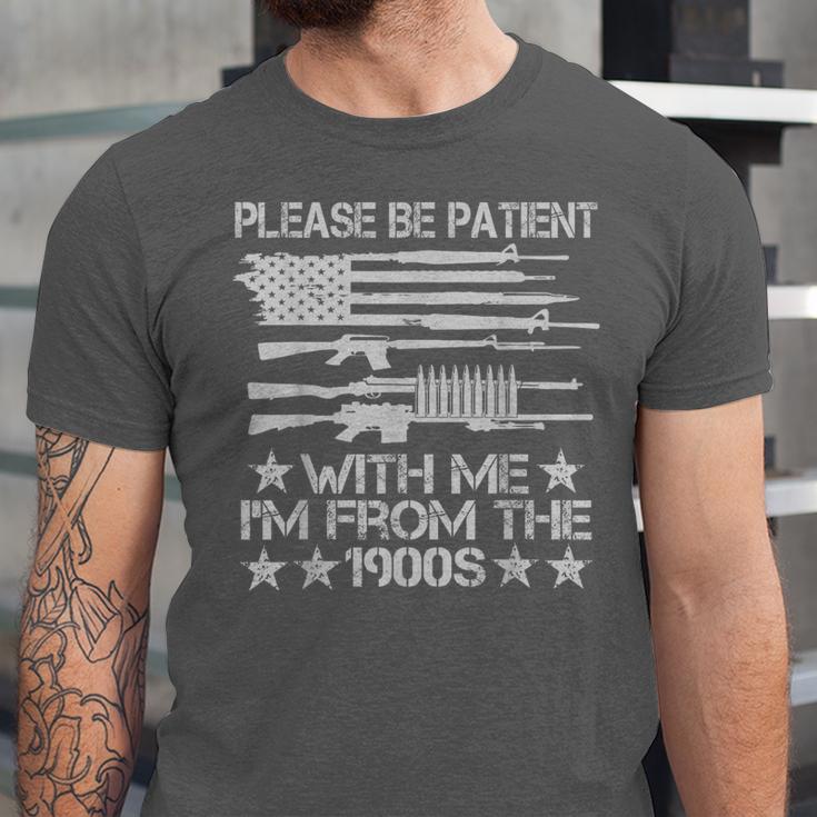Please Be Patient With Me I'm From The 1900s USA Flag Guns Unisex Jersey T-Shirt