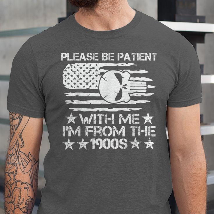 Please Be Patient With Me I'm From The 1900s USA Flag Skull Unisex Jersey T-Shirt