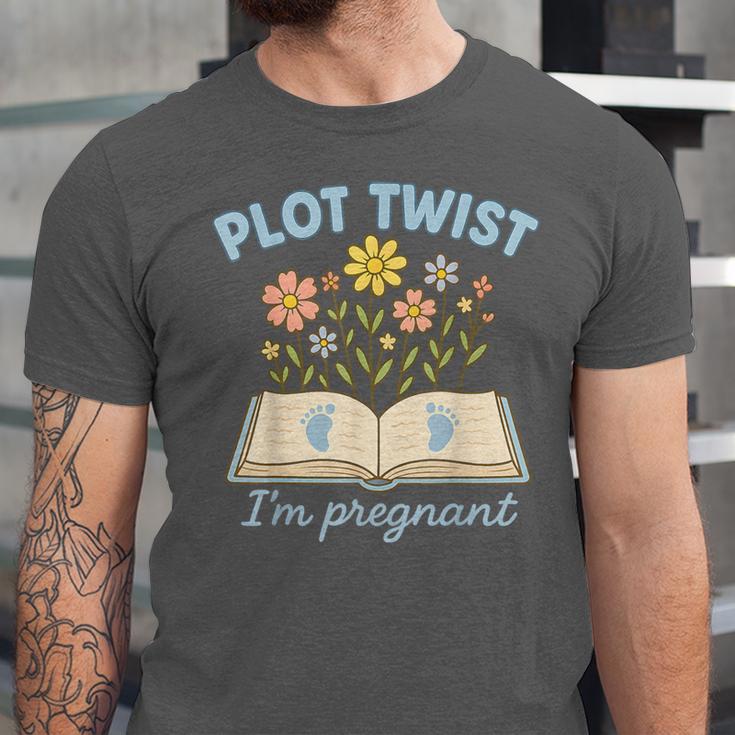 Plot Twist I'm Pregnant Literary Pregnancy Announcement Book Unisex Jersey T-Shirt