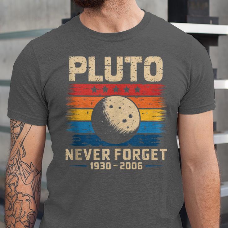 Pluto Never Forget Space Nostalgia Astronomy Humor Unisex Jersey T-Shirt