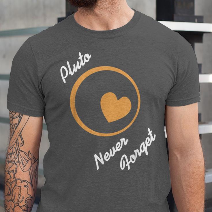 Pluto Never Forget Space Nostalgia Planetary Humor Unisex Jersey T-Shirt
