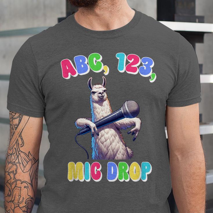 Preschool Graduate Shirt ABC 123 Mic Drop Llama Graduation Unisex Jersey T-Shirt
