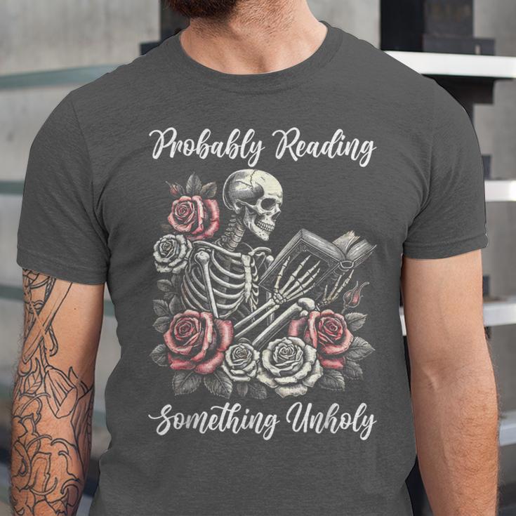Probably Reading Something Unholy Book Lovers Unisex Jersey T-Shirt