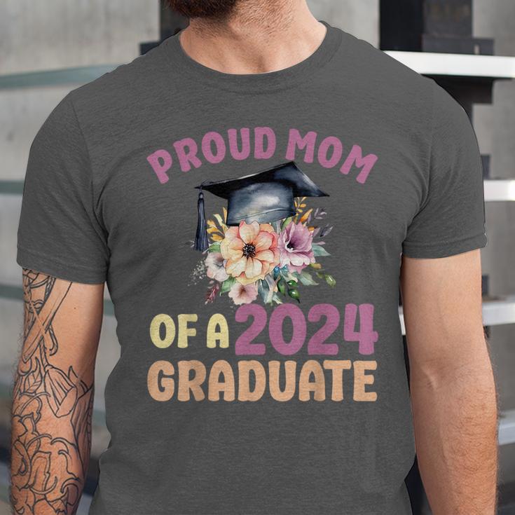 Proud Mom Of a 2024 Graduate Floral Flower Family Graduation Unisex Jersey T-Shirt