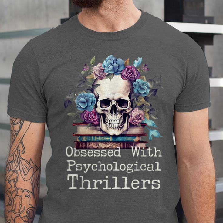 Psychological Thriller Reader Fan Skull Flowers Books Unisex Jersey T-Shirt Psychological Thriller Reader Fan Skull Flowers Books Unisex Jersey T-Shirt