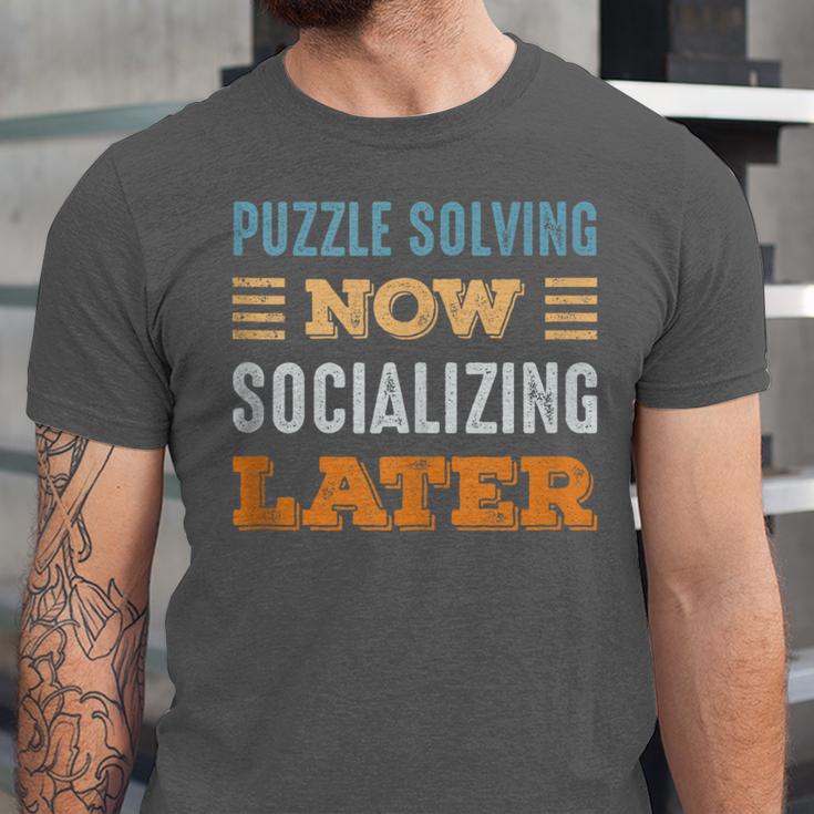 Puzzle Solving Now Minimal Socializing Introvert Vintage Unisex Jersey T-Shirt