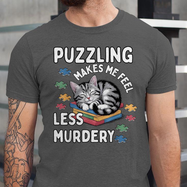 Puzzling Makes Me Feel Less Murdery Introvert Puzzle Cat Unisex Jersey T-Shirt Puzzling Makes Me Feel Less Murdery Introvert Puzzle Cat Unisex Jersey T-Shirt