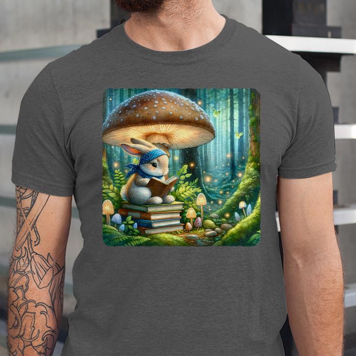 Rabbit Reading Book Under Large Mushroom Easter Bandana Unisex Jersey T-Shirt Rabbit Reading Book Under Large Mushroom Easter Bandana Unisex Jersey T-Shirt