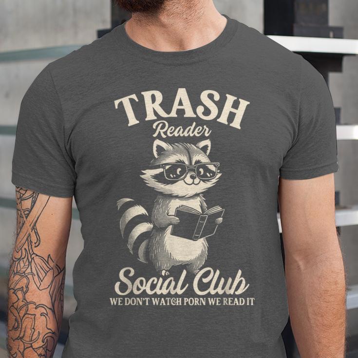 Raccoon Bookworm Readers Library Smut Reader Spicy Book Romance Rash Reader Social Club Unisex Jersey T-Shirt