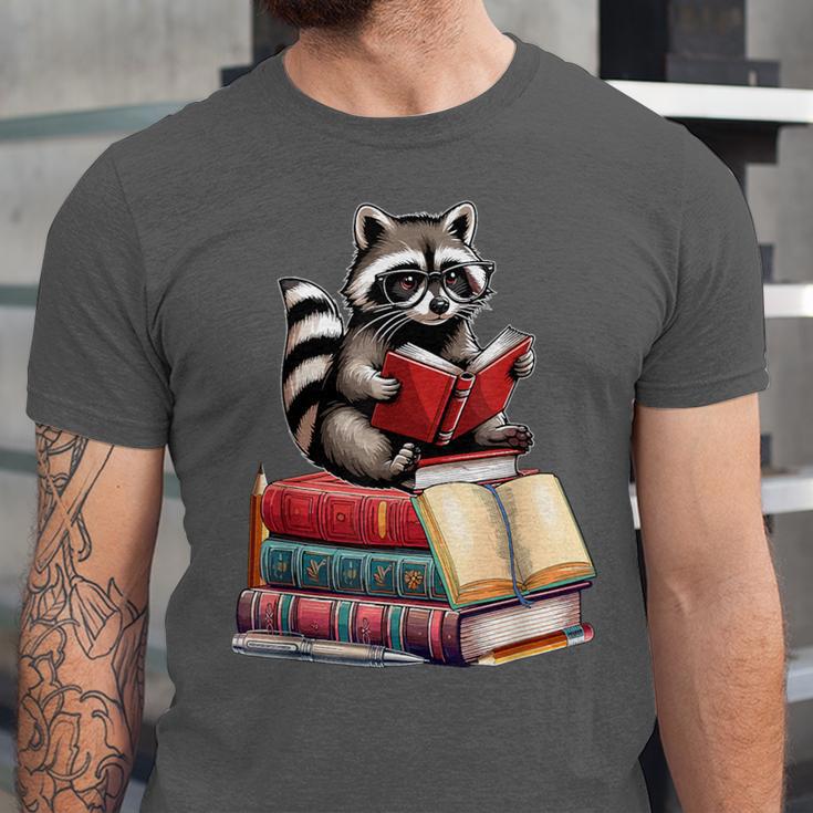 Raccoon Reading Books Matching Bookworm Readers Librarian Unisex Jersey T-Shirt