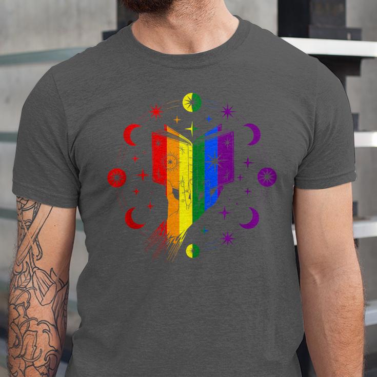 Rainbow Book With Stars And Moon Phases Gay Pride LGBT Unisex Jersey T-Shirt