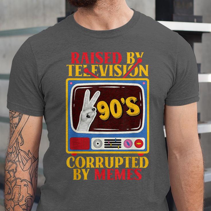 Raised By Television Corrupted By Memes Internet Nostalgia Unisex Jersey T-Shirt Raised By Television Corrupted By Memes Internet Nostalgia Unisex Jersey T-Shirt