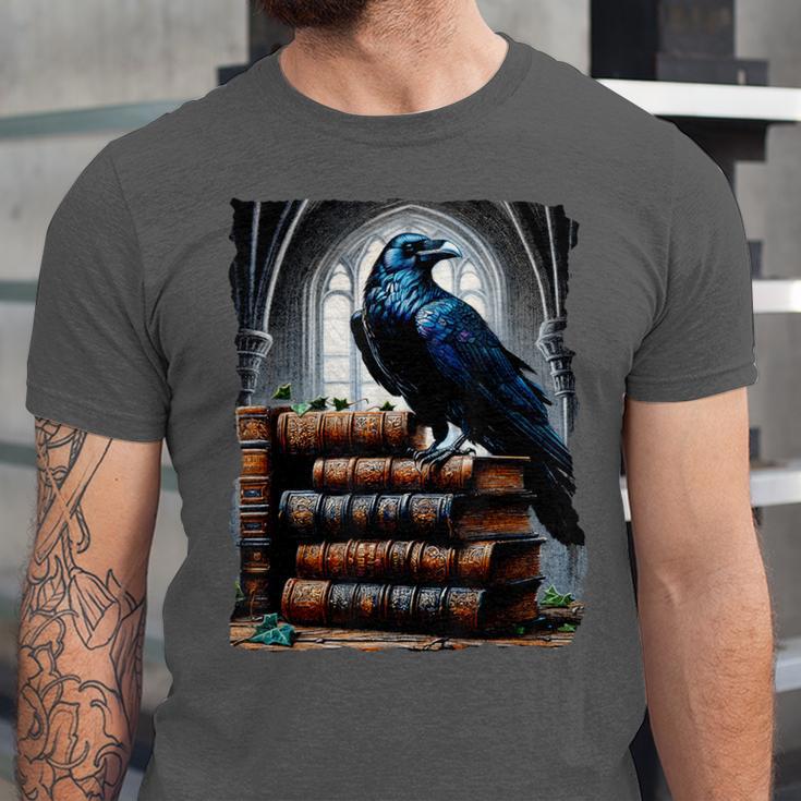 Raven On A Stack Of Books Wisdom Of Odin Unisex Jersey T-Shirt