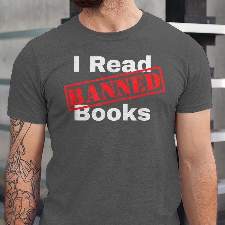 I Read Banned Books Censored Red Stamp Reading Librarian Unisex Jersey T-Shirt