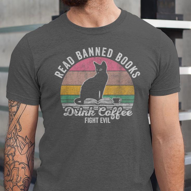 Read Banned Books Drink Coffee Fight Evil Unisex Jersey T-Shirt Read Banned Books Drink Coffee Fight Evil Unisex Jersey T-Shirt
