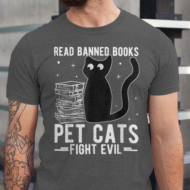 Read Banned Books Pet Cats Fight Evil Read Banned Books Unisex Jersey T-Shirt