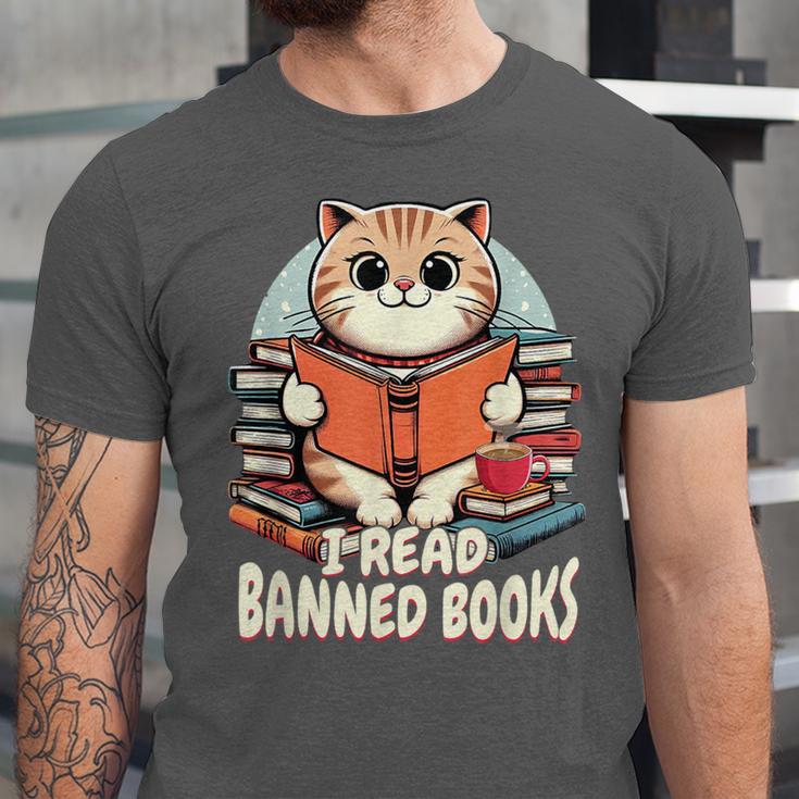 I Read Banned Books Shirt Cat Lover Bookworm Reader Men Women Kids Unisex Jersey T-Shirt