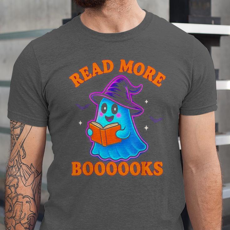 Read More Books Halloween Book Cute Ghost Reading Teaching Unisex Jersey T-Shirt