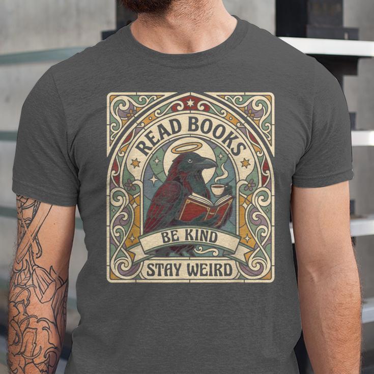 Read Books Be Kind Stay Weird Raven Tarot Reading Coffee Unisex Jersey T-Shirt