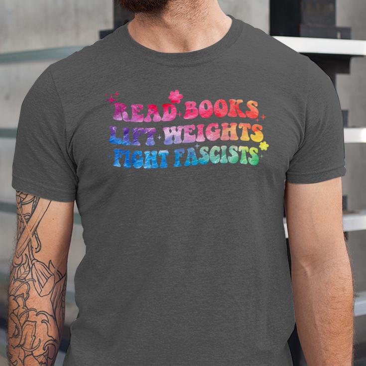 Read Books Lift Weights Fight Fascists Tie Dye Men Women Unisex Jersey T-Shirt