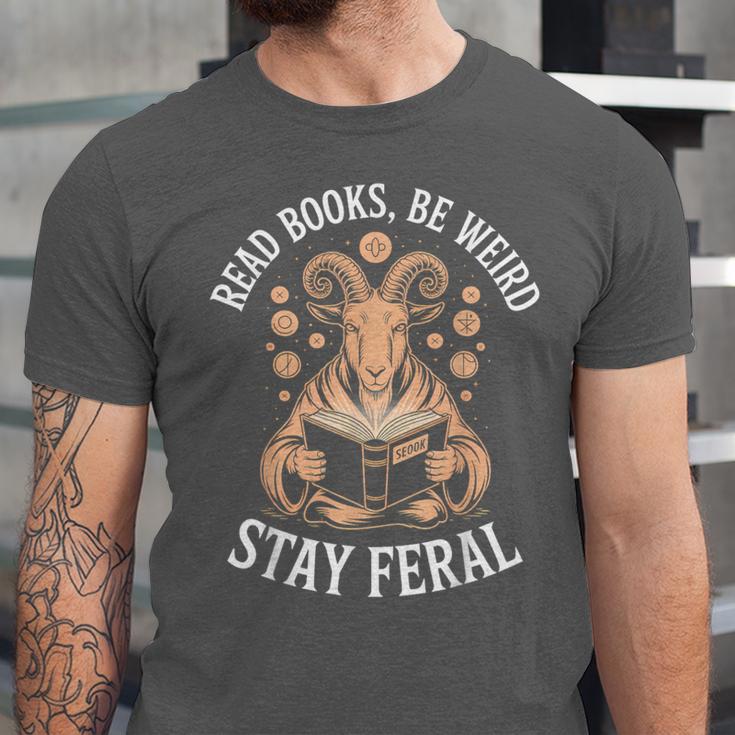 Read Books Be Weird Stay Feral Goat Unisex Jersey T-Shirt