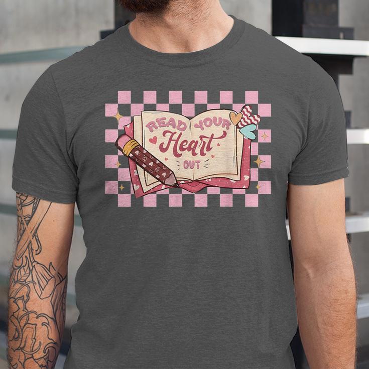 Read Your Heart Out Valentine Reading Book Teacher Student Unisex Jersey T-Shirt