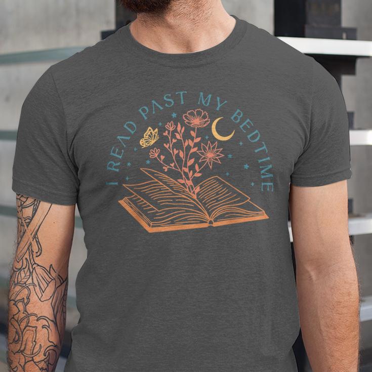 I Read Past My Bedtime Book Flower Butterfly Moon Bookish Unisex Jersey T-Shirt