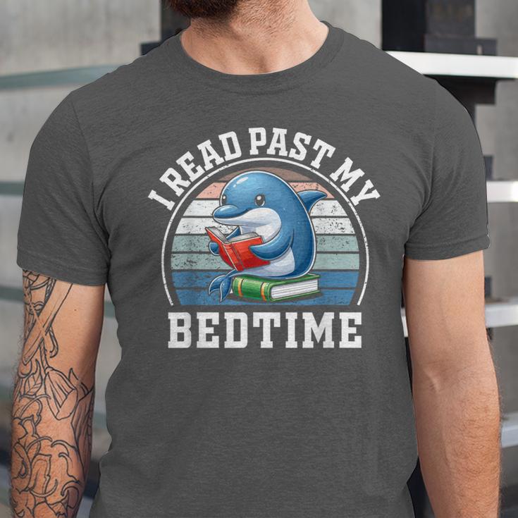 I Read Past My Bedtime Reading Dolphin Book Lover Unisex Jersey T-Shirt