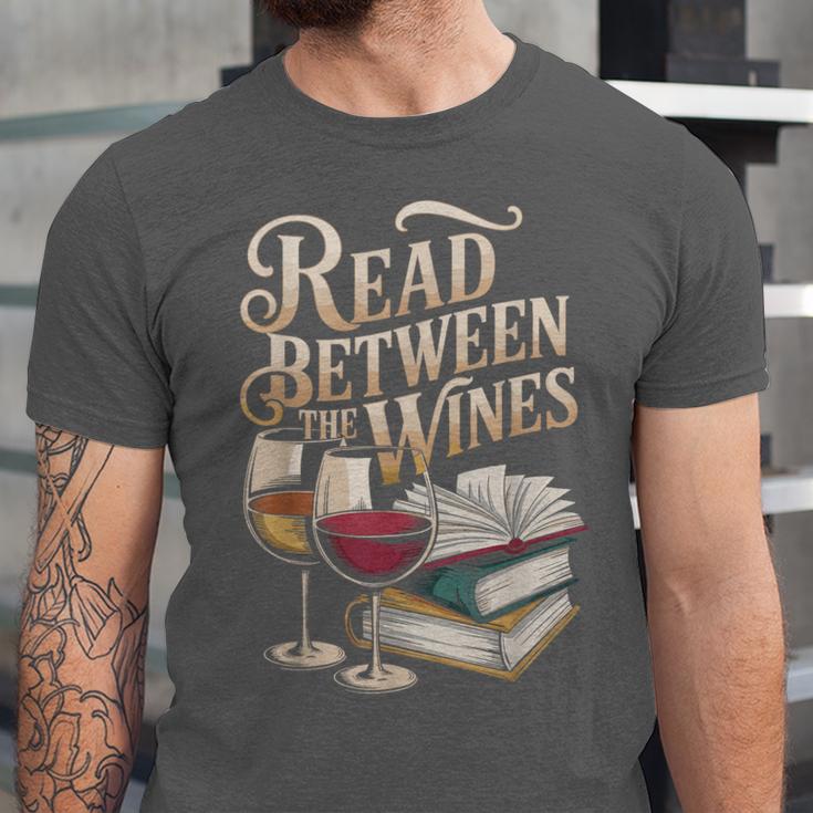 Read Between The Wines Vintage Book Lovers Wine Reading Unisex Jersey T-Shirt