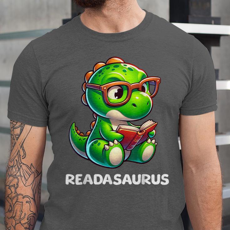 Readasaurus Reading Dinosaur Book Reader Bookworm Unisex Jersey T-Shirt