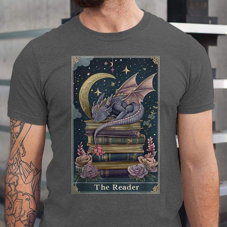 The Reader Tarot Card Book Dragon Romantasy Fantasy Bookish Unisex Jersey T-Shirt