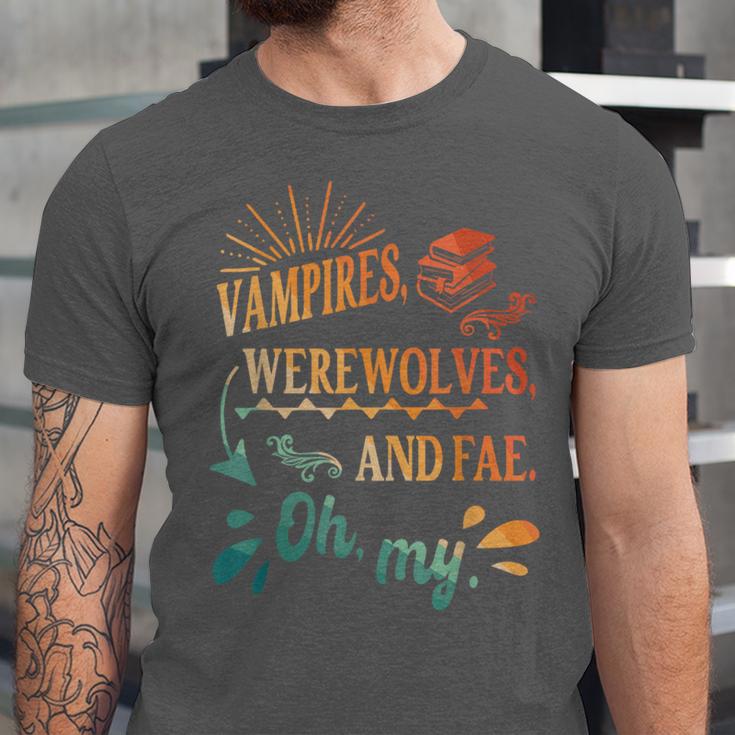 Readers Books Lovers BFF Books Club Paranormal Romance Reading Book Vampires Werewolves & Fae -Adults Short Sleeve Unisex Jersey T-Shirt