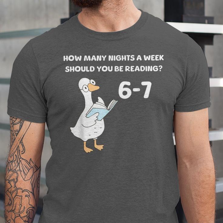 Reading 6-7 Silly Goose Read Books Bookish Bookworm Unisex Jersey T-Shirt