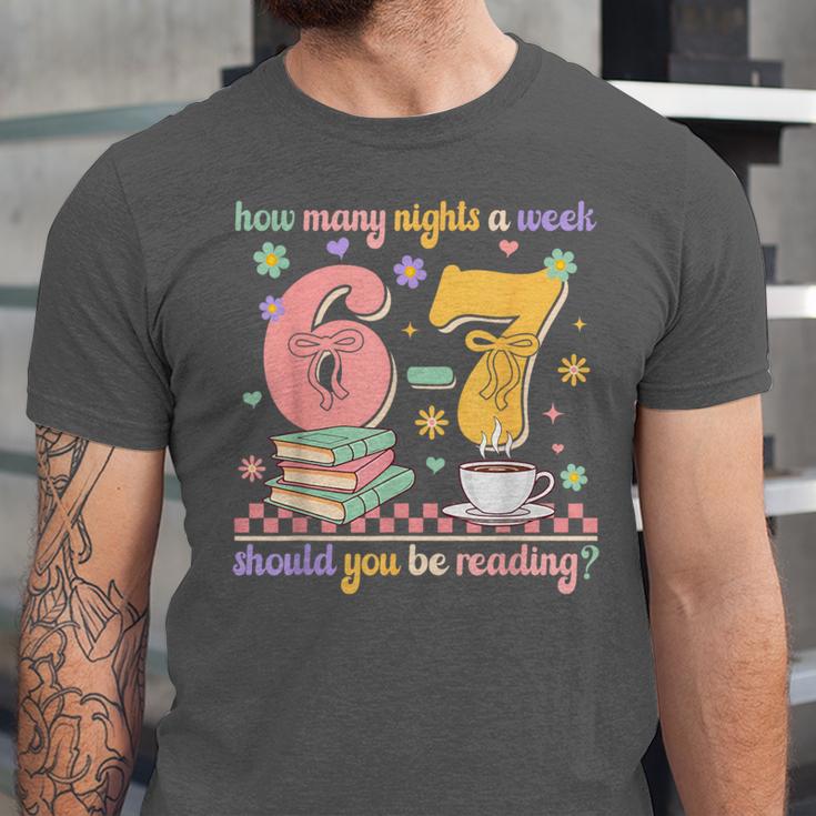 Reading 67 Teacher Six Seven Reading 6 7 Book Lover Unisex Jersey T-Shirt