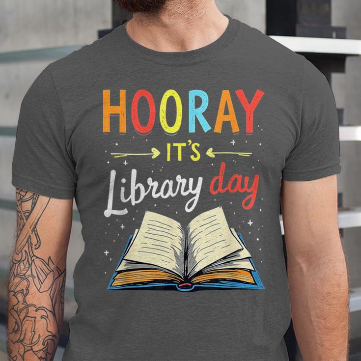 Reading Books Bibliophile Hooray It's Library Day Unisex Jersey T-Shirt