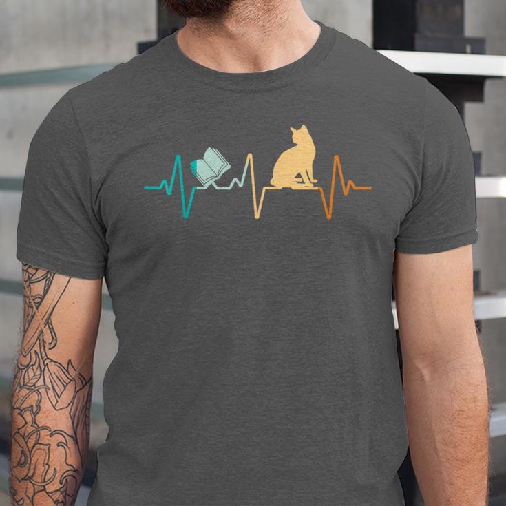Reading Cat Heartbeat Book & Cat Lover Unisex Jersey T-Shirt
