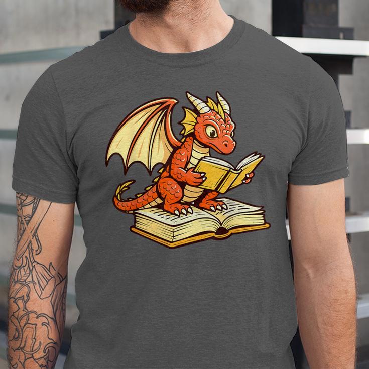 Reading Dragon Book Lover Bookworm Reader Unisex Jersey T-Shirt