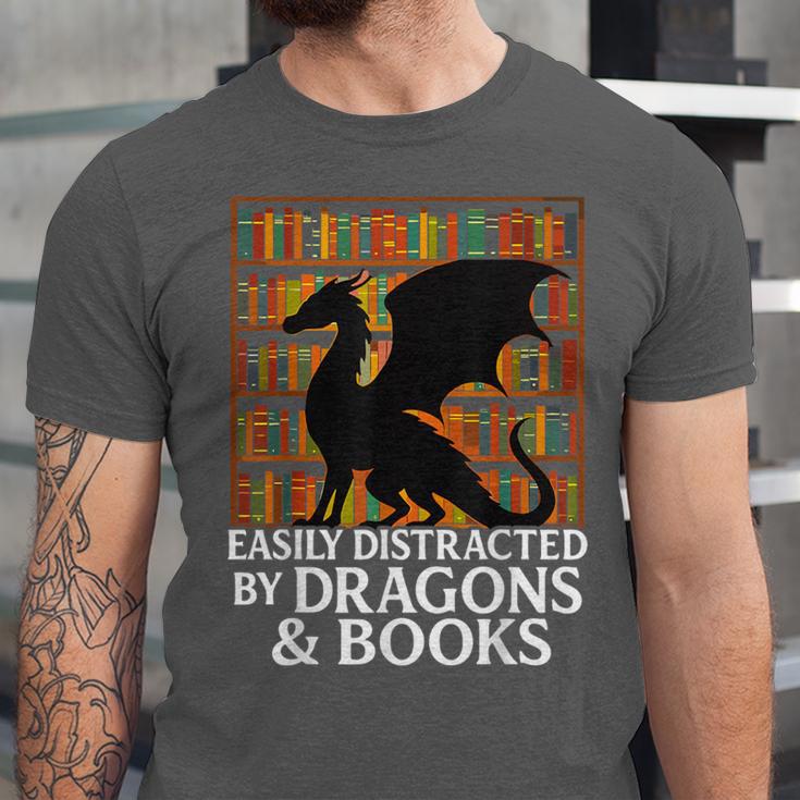 Reading Dragon Easily Distracted By Dragons And Books Unisex Jersey T-Shirt