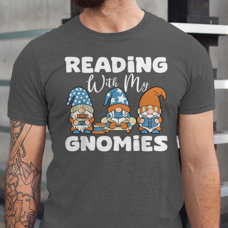 Reading With My Gnomies Gnomes Books Lover Bookworm Unisex Jersey T-Shirt