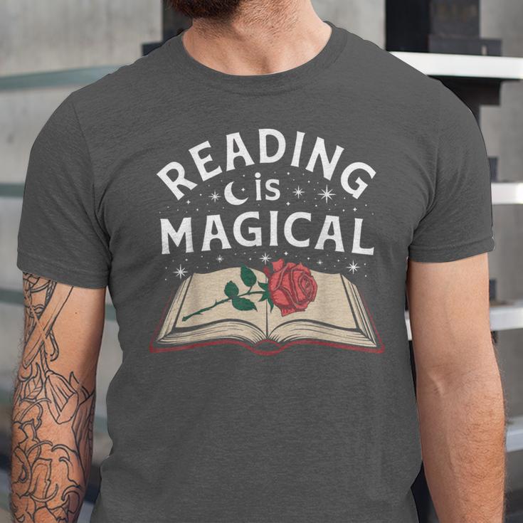 Reading Is Magical Book Lover Bookworm Librarian Library Day Unisex Jersey T-Shirt